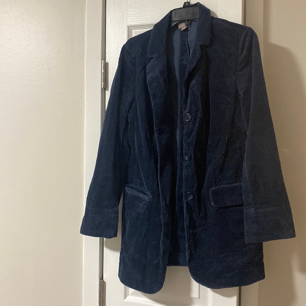 NWOT J. Jill Corduroy Foldable Cuff Button Blazer Coat Long Lined - Size S